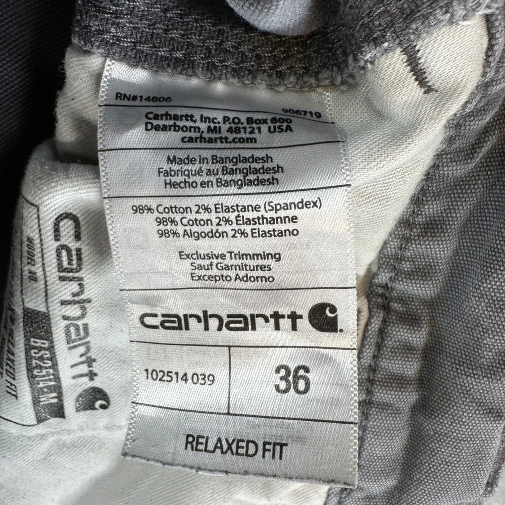 Carhartt Relaxed Fit Canvas Work Shorts Mens Size 36 Gray Utility Pocket